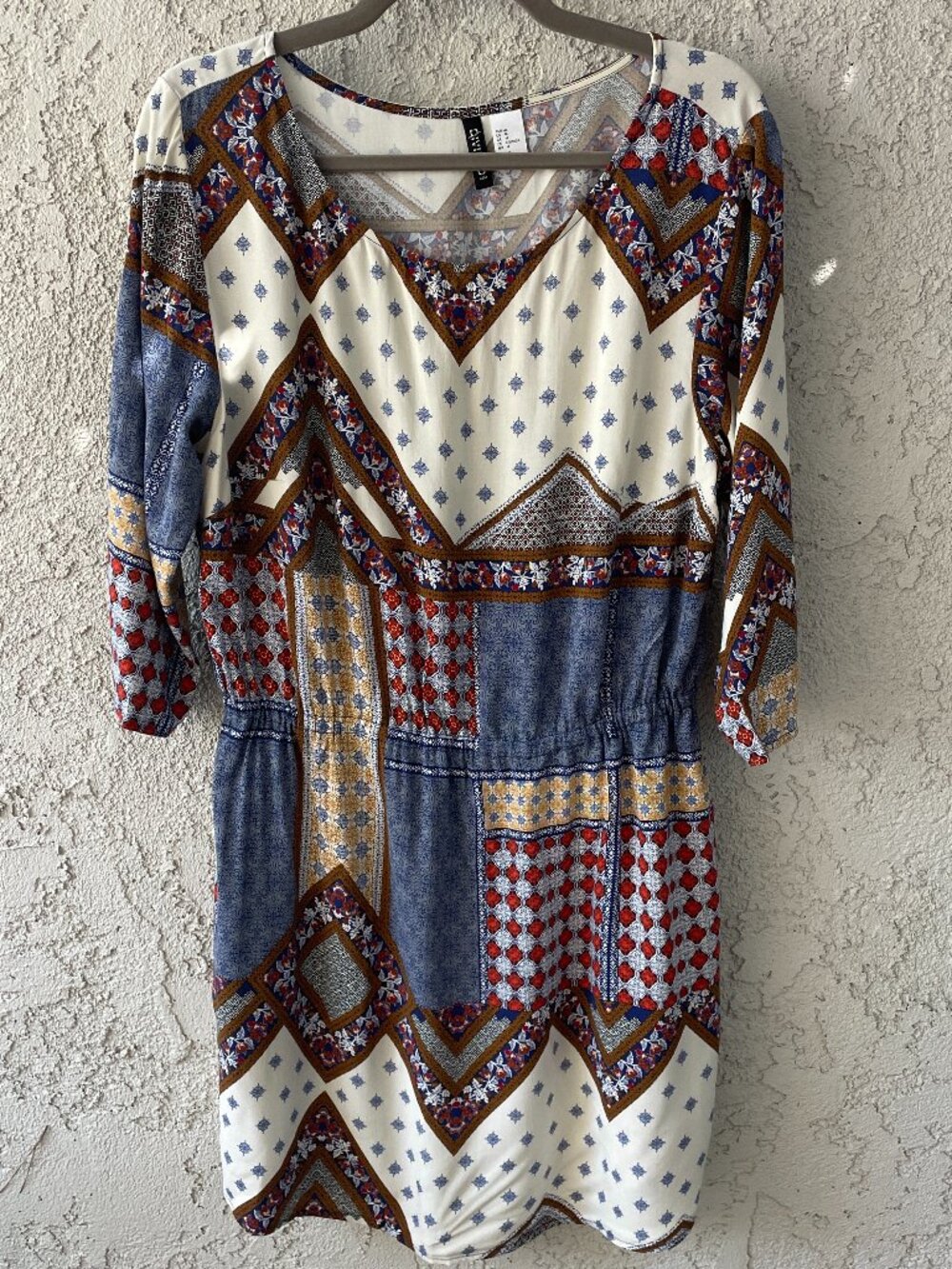 Blue Paisley Patchwork Mini Dress Boho Festival Indie Size 14